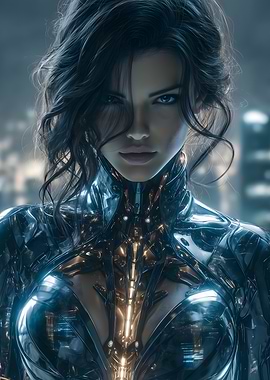 Futuristic Woman in Metallic Suit