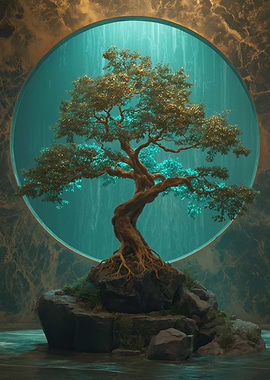 Bonsai Tree in Circular Window