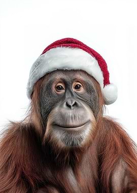 Christmas Orangutan Wearing Santa Hat