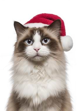Christmas Ragdoll Cat with Santa Hat