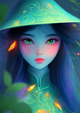 Asian Girl with Conical Hat Portrait