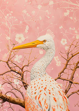 Elegant Heron with Cherry Blossoms