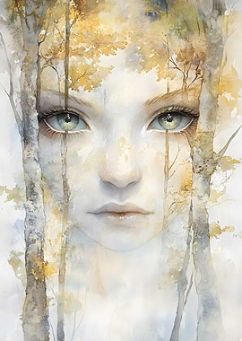 Watercolor Portrait with Trees