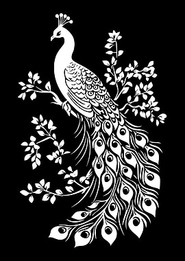 White Peacock on Black Background