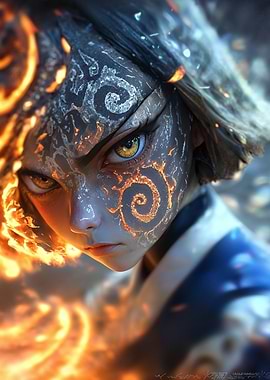 Fiery Gaze: Anime Girl with Markings