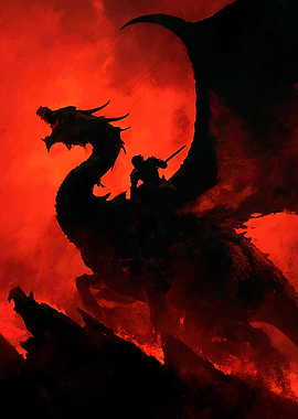 Dragon Rider Fiery Landscape