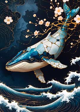 Blue Whale Kintsugi Art