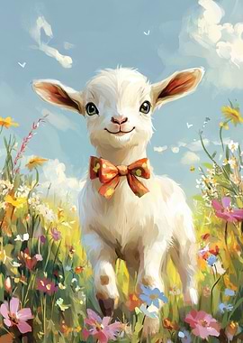 Cute Lamb with Bow Tie Painting