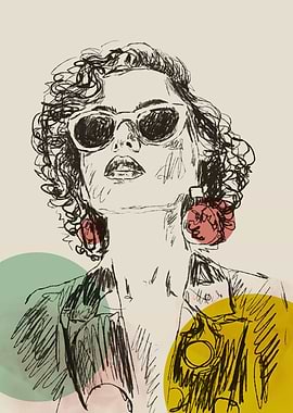 Fashionable Woman Sketch with Sunglasses