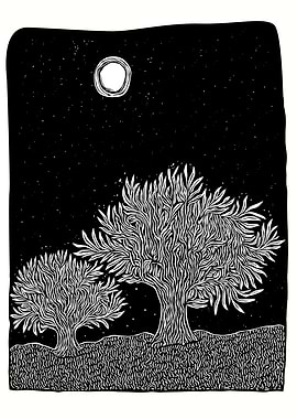 Monochrome Night Landscape with Trees