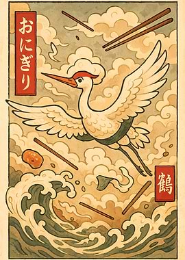 Crane, Onigiri, and Chopsticks Art