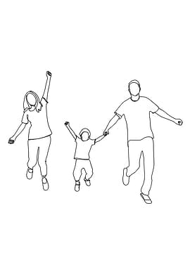 Family Jumping Minimalist Line Art