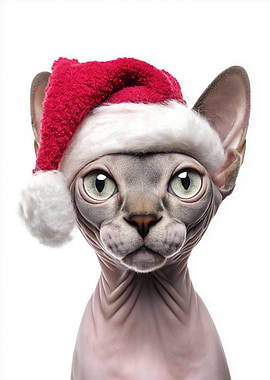 Sphynx Cat Christmas Portrait