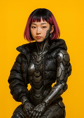 Cyberpunk Girl with Puffer Jacket