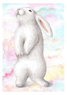 Watercolor White Rabbit Standing Upright