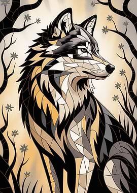 Gilded Mosaic – Turquoise Wolf of Celestial Majesty