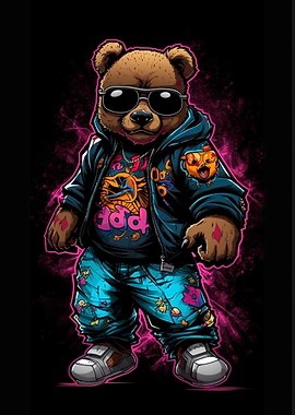 Cool Bear with Sunglasses and Hoodie