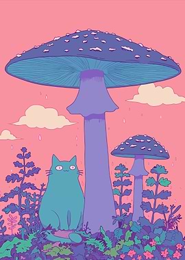 Cat under Mushroom Canopy
