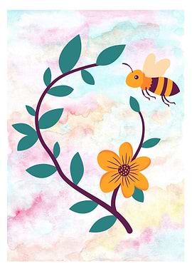 Bee and Flower Illustration