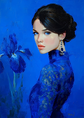 Blue Portrait with Iris