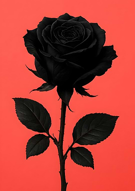 Black Rose on Coral Background