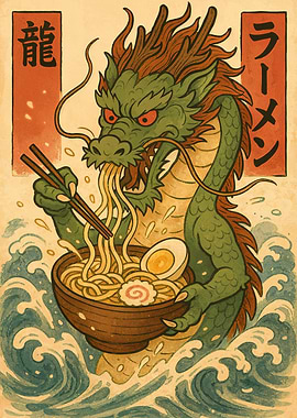 Dragon Eating Ramen in the Sea