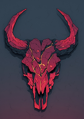 Stylized Bull Skull with Lava Cracks