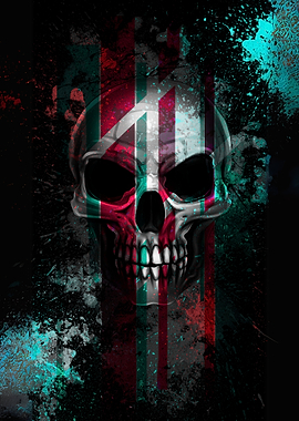 Skull with Abstract Stripes and Splatters
