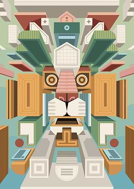 Abstract Geometric Lion Illustration