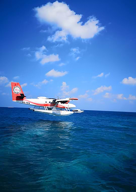 Seaplane over the ocean