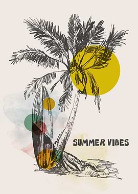 Summer Vibes Palm Tree Surfboard Art