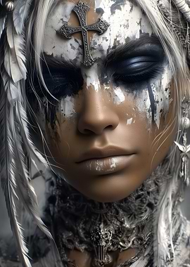 Gothic girl with Cross and Feathers