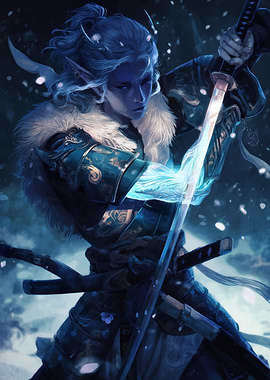 Blue Elf Warrior with Katana