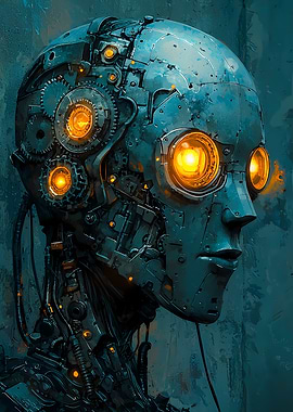 Core Cognition – Cybernetic Portrait in Blue & Orange