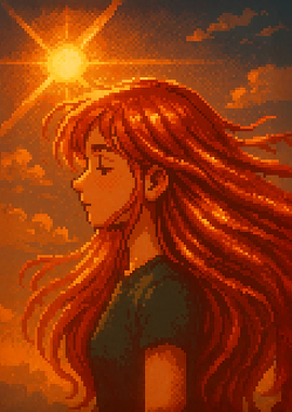 Inspirational Pixel Art Red Hair Girl Sunset Retro