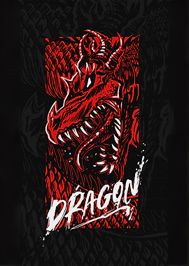 Red Dragon Illustration on Black Background