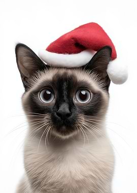 Siamese Cat with Santa Hat