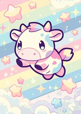 Pastel Rainbow Cow's Cute Kawaii Sky Dream
