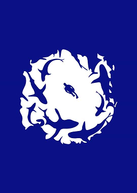 Diver Surrounded by Sharks Silhouette