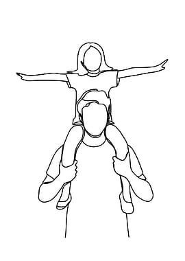 Father and Daughter Shoulder Ride Minimalist Line art