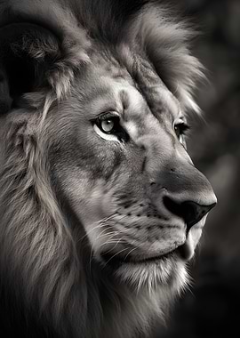 Lion Portrait in Black and White