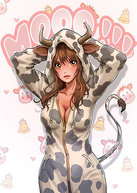 Anime Girl in Cow Onesie