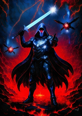 The Last Sentinel – Glowing Blade in the Inferno