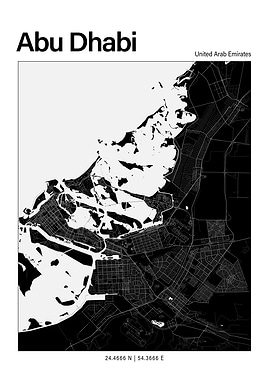 Abu Dhabi Black and White Map