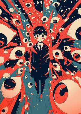 Anime Boy Surrounded by Eyes