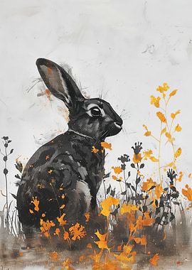 Rabbit in Field Painting