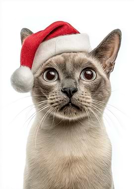 Tonkinese Cat Wearing Santa Hat