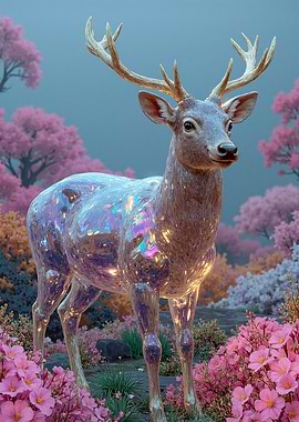 Iridescent Deer in Floral Landscape