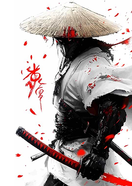 Samurai Warrior with Katana and Hat