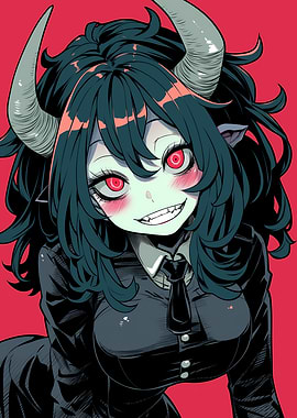 Anime Devil Girl with Red Eyes